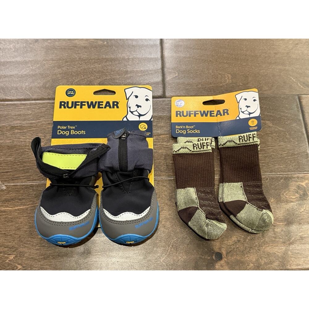 Ruffwear Polar Trex Dog Boots Pair 2.5 inch 64 mm Black Blue Vibram Soles New